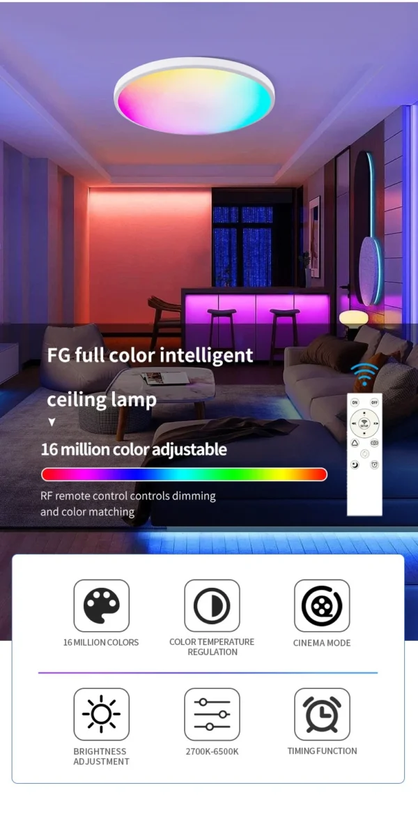 AuraGlow™ Smart RGB Ceiling Light.